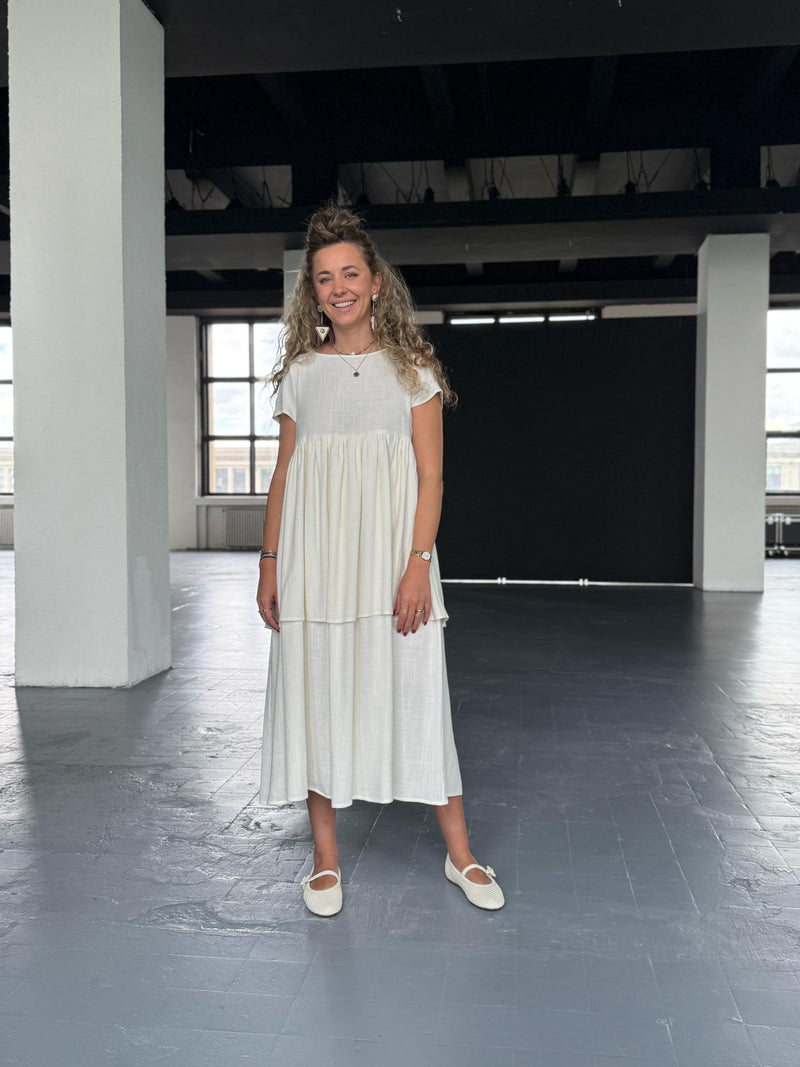 White Double Ruffle Maxi Dress