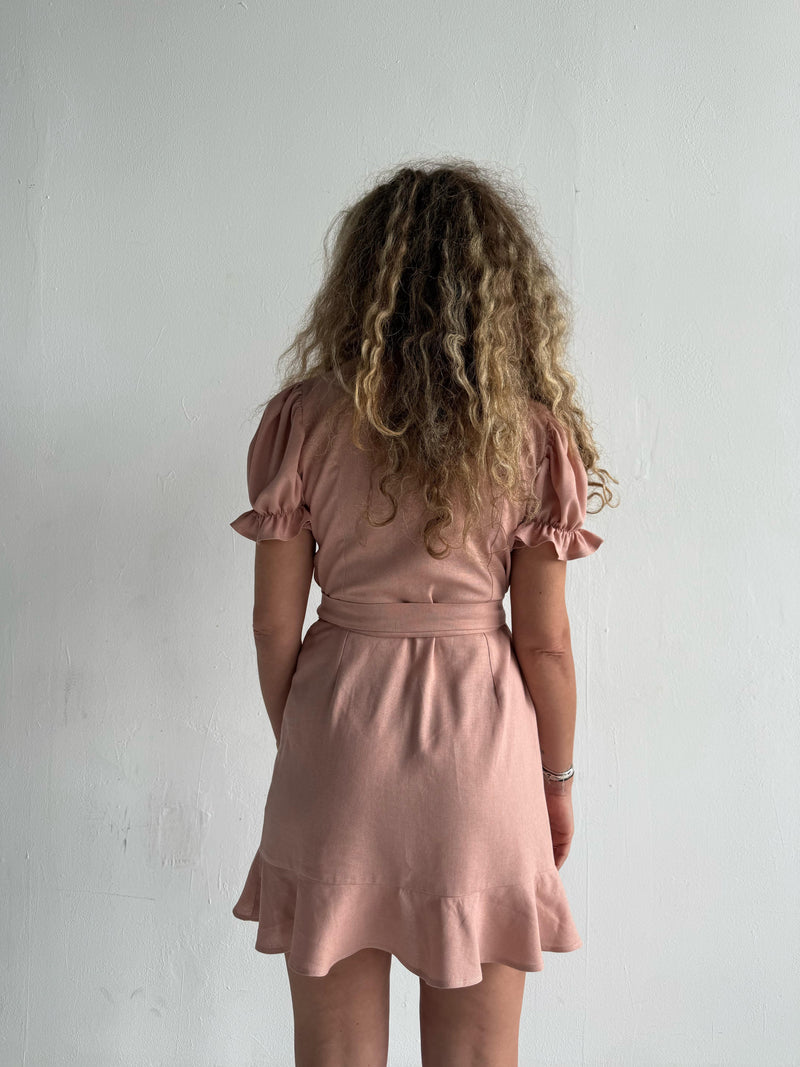 Linen Peach Mini Dress