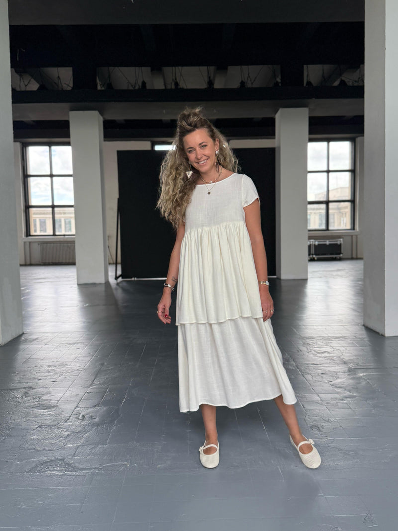 White Double Ruffle Maxi Dress