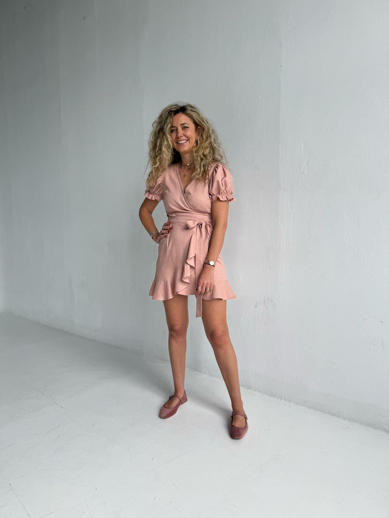 Linen Peach Mini Dress