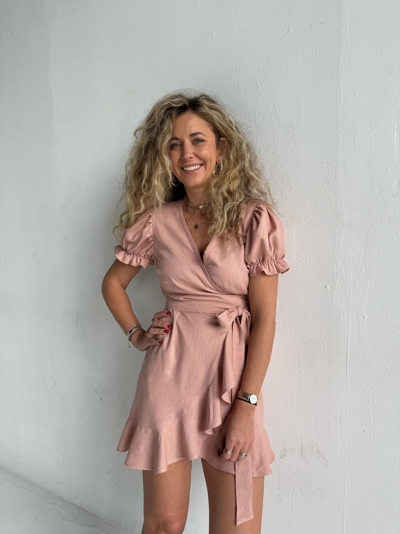 Linen Peach Mini Dress
