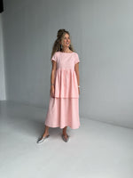 Pink Double Ruffle Linen Dress