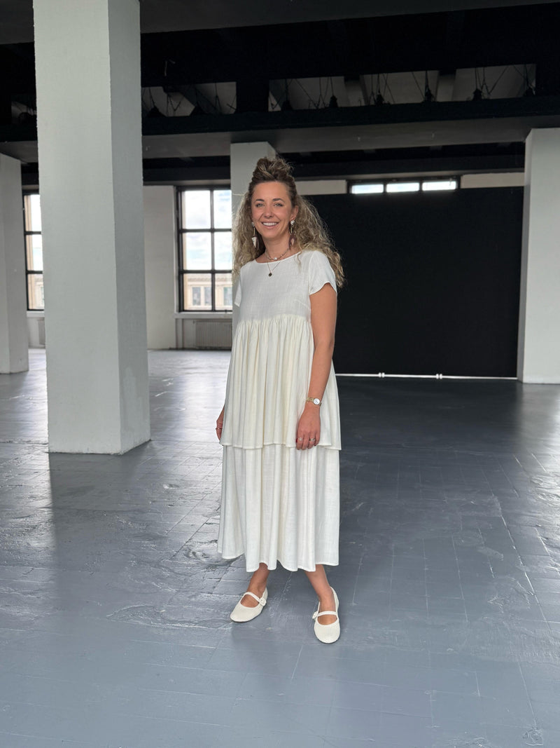 White Double Ruffle Maxi Dress