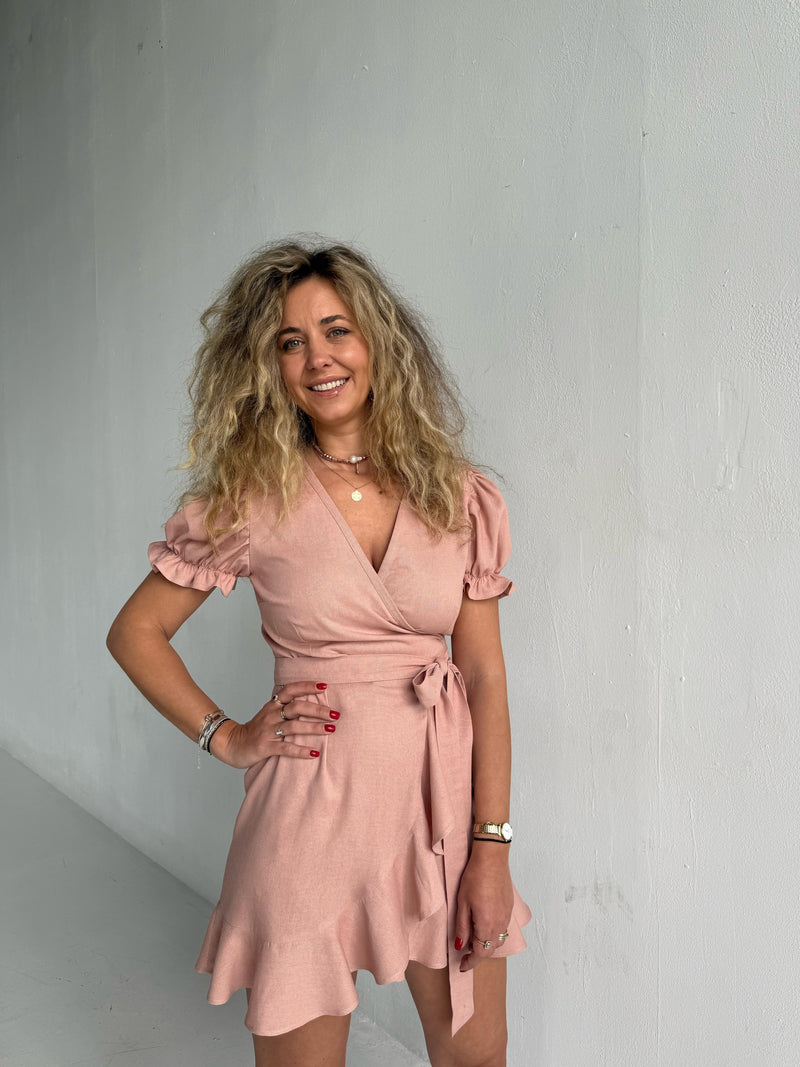 Linen Peach Mini Dress