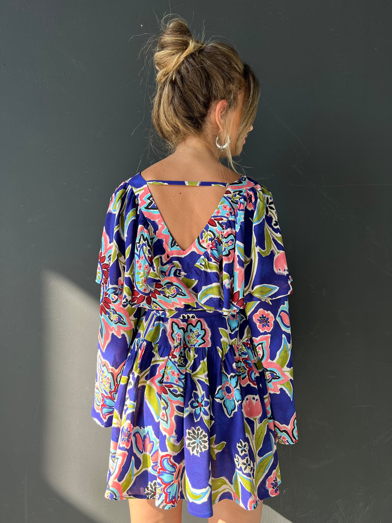 Royal Blue Floral Mini Dress