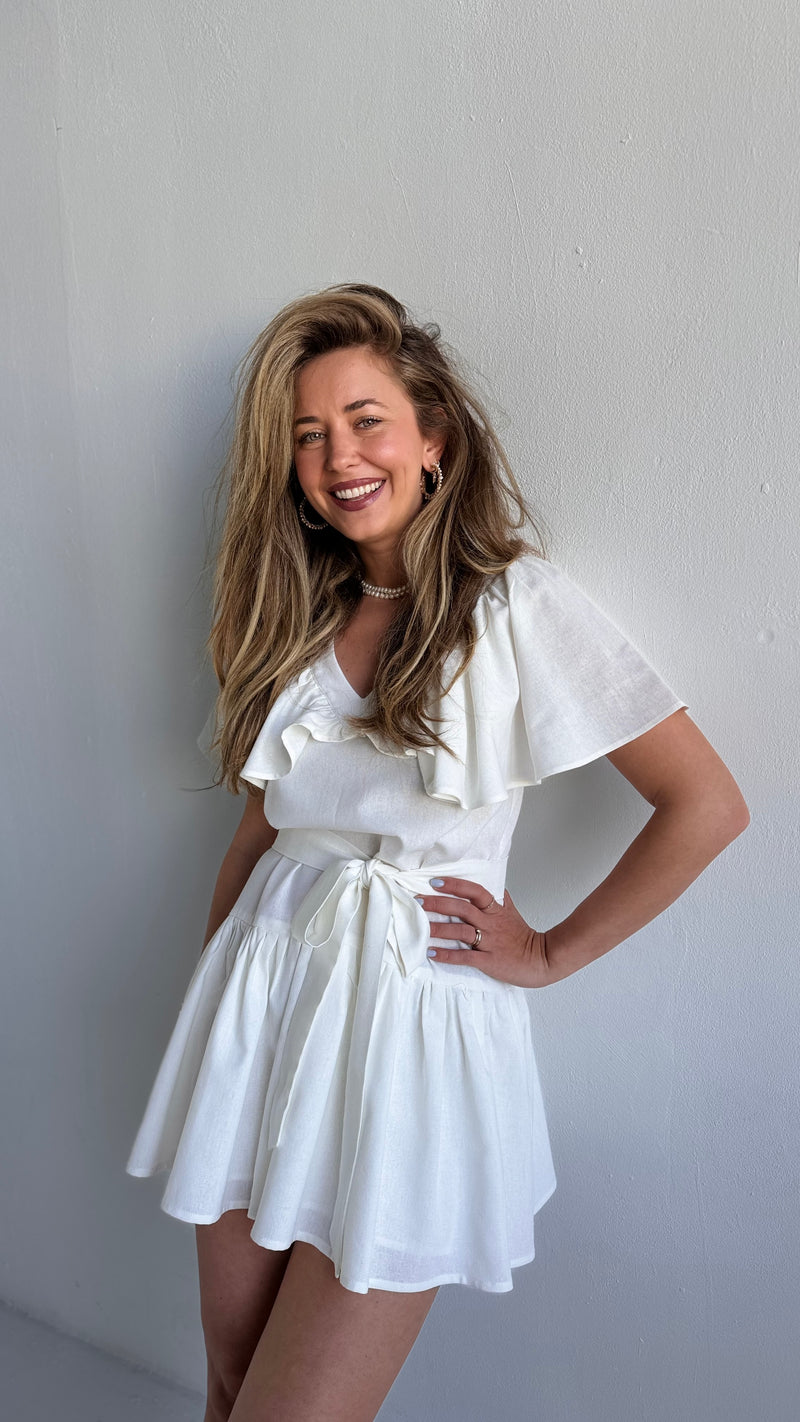 Ruffle Shoulders Mini Dress
