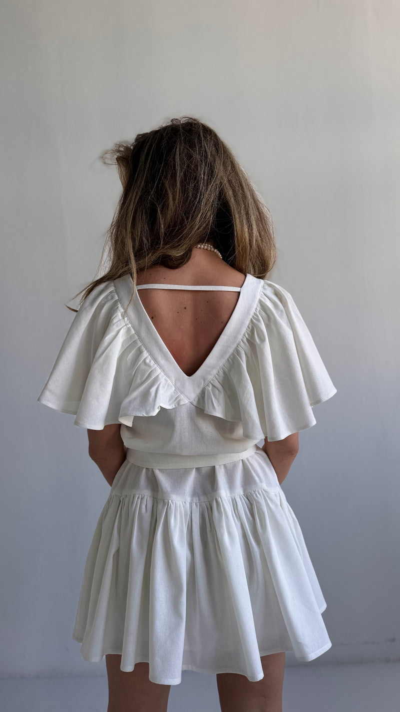 Ruffle Shoulders Mini Dress