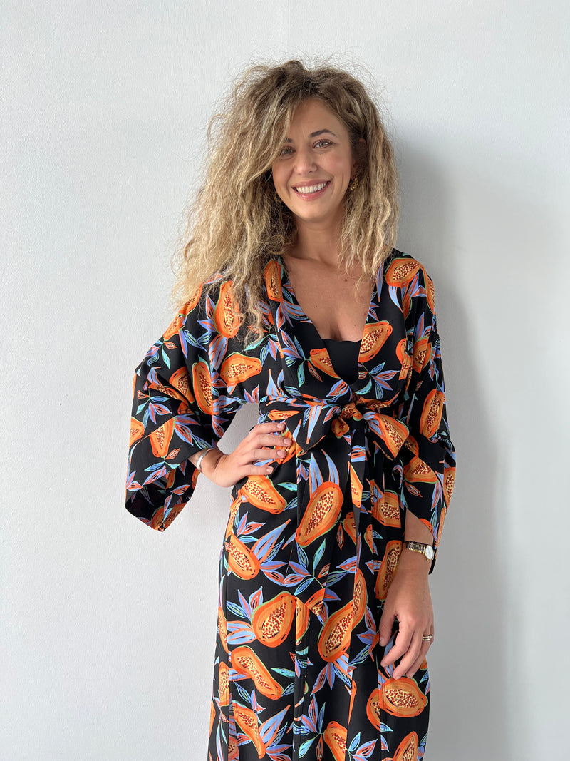 Black Papaya Maxi Kimono