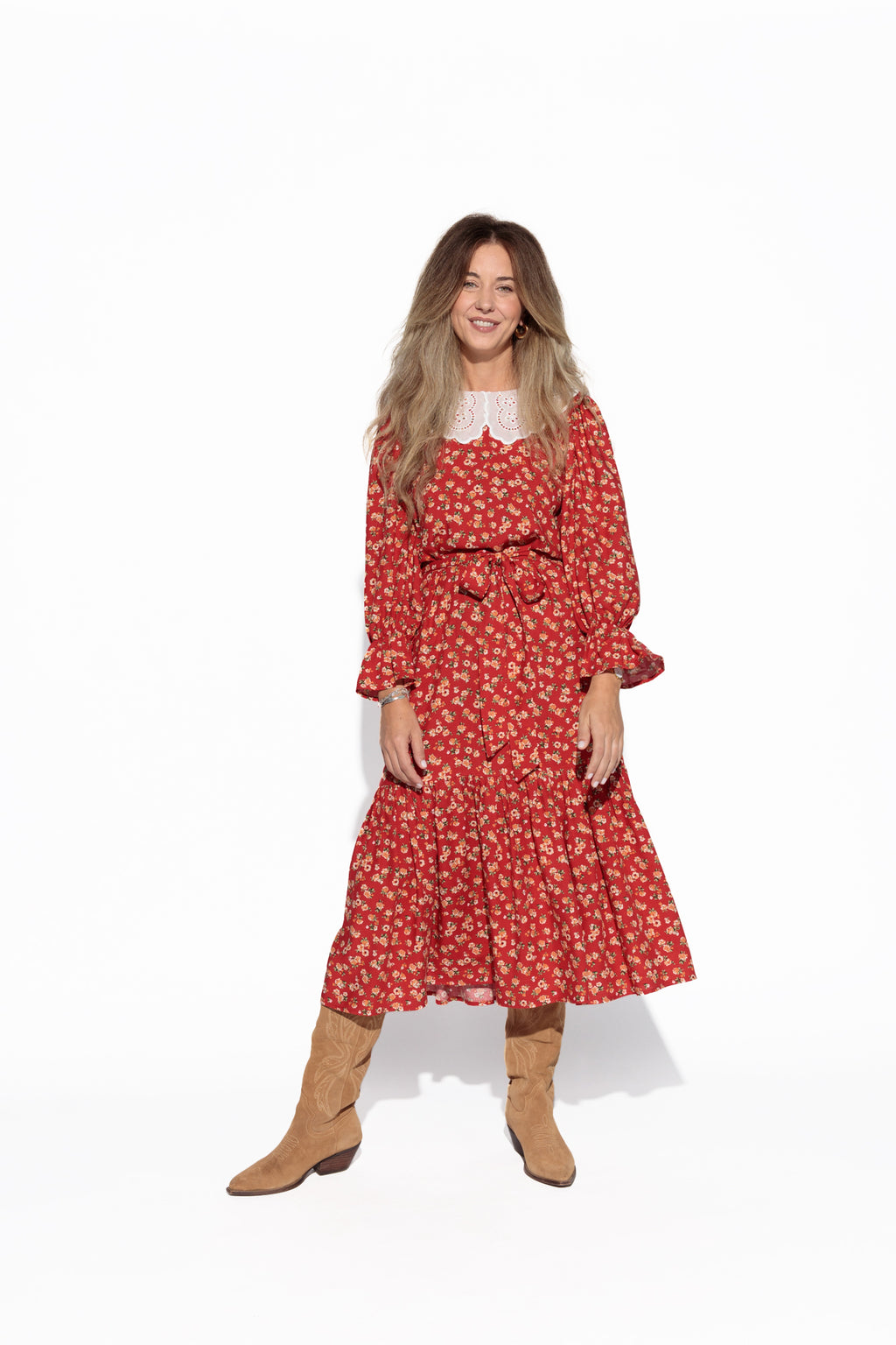 Red Floral Midi Dress