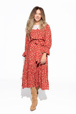 Red Floral Midi Dress