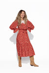 Red Floral Midi Dress