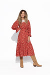 Red Floral Midi Dress