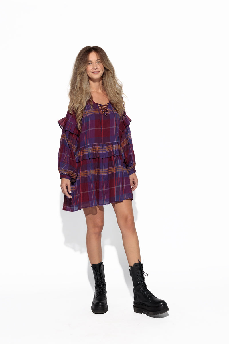 Plaid Purple Boho Dress