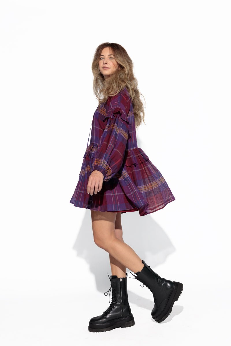 Plaid Purple Boho Dress