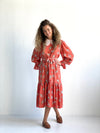 Red Floral Midi Colar Dress