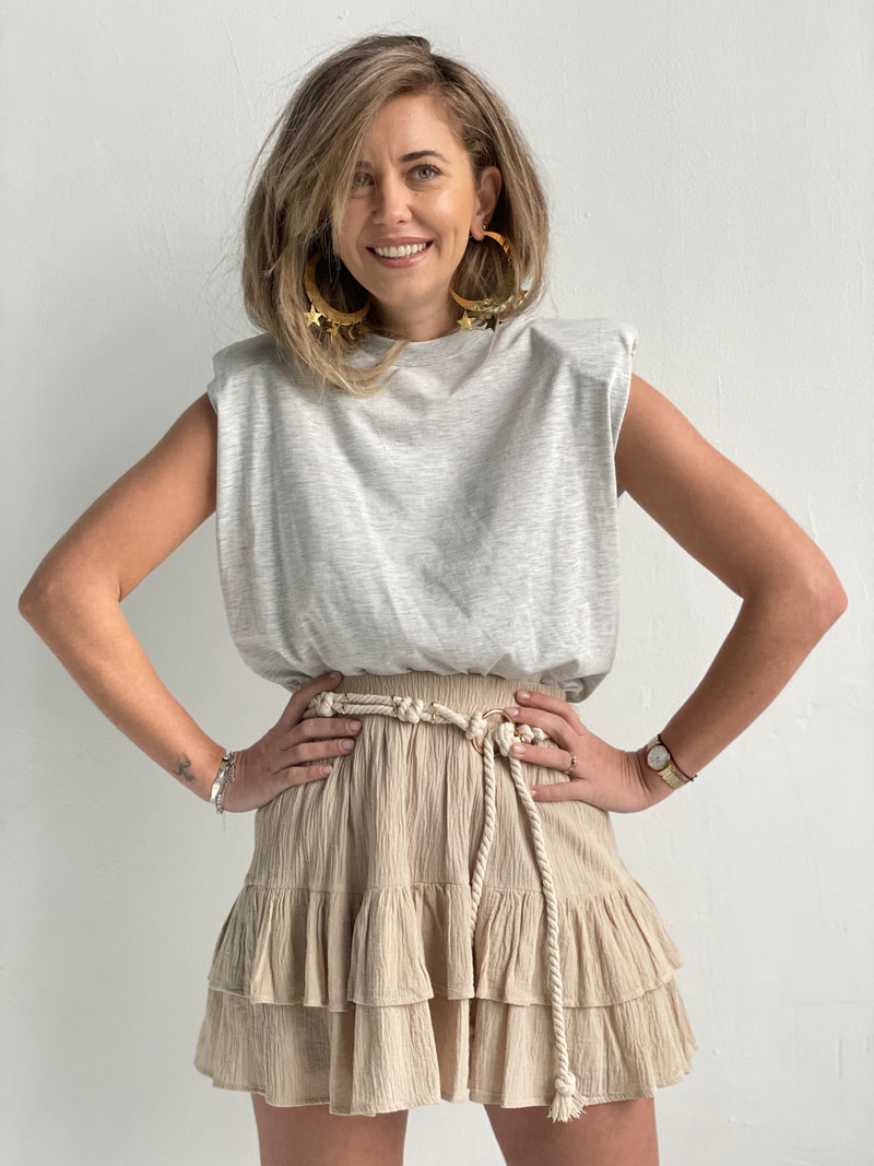 Beige Cotton Mini Skirt