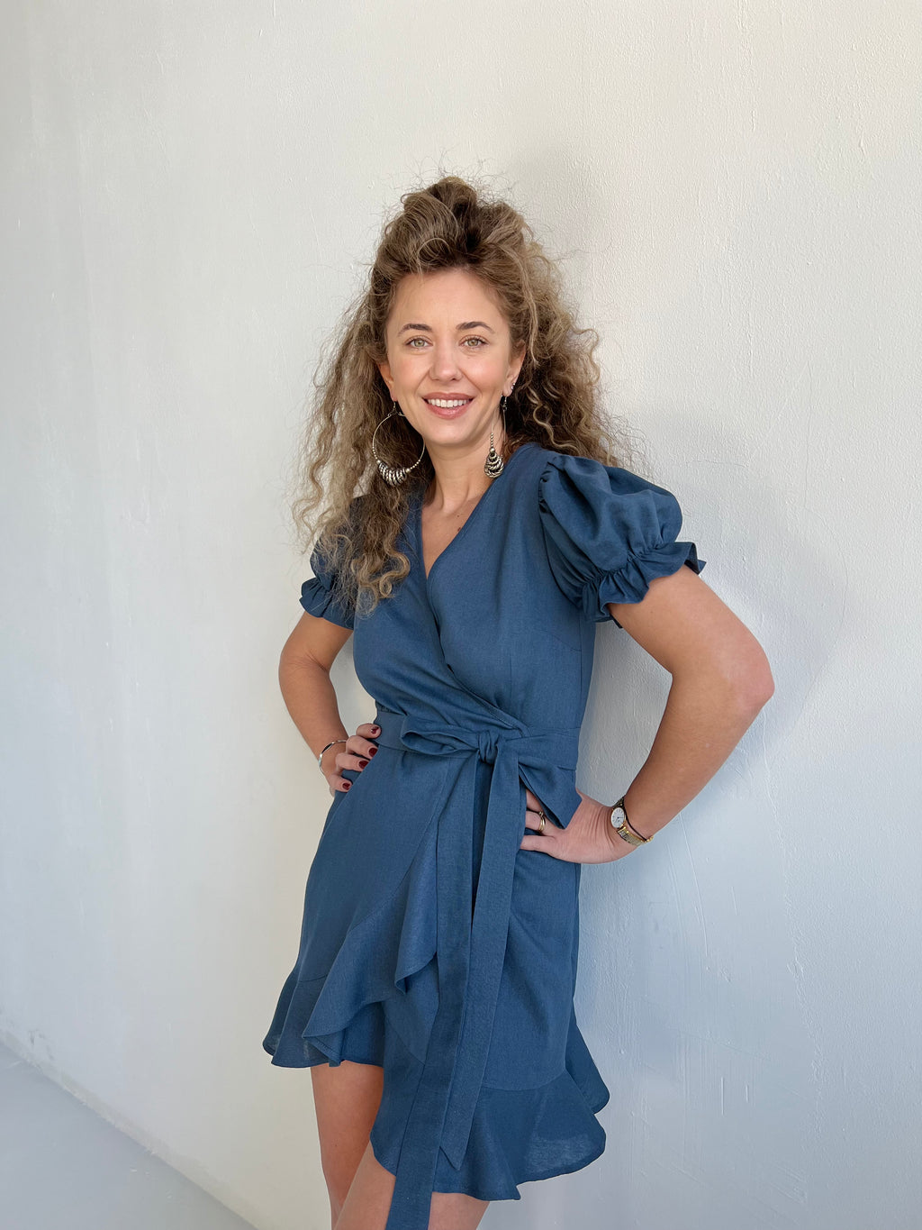 Linen Blue Mini Dress